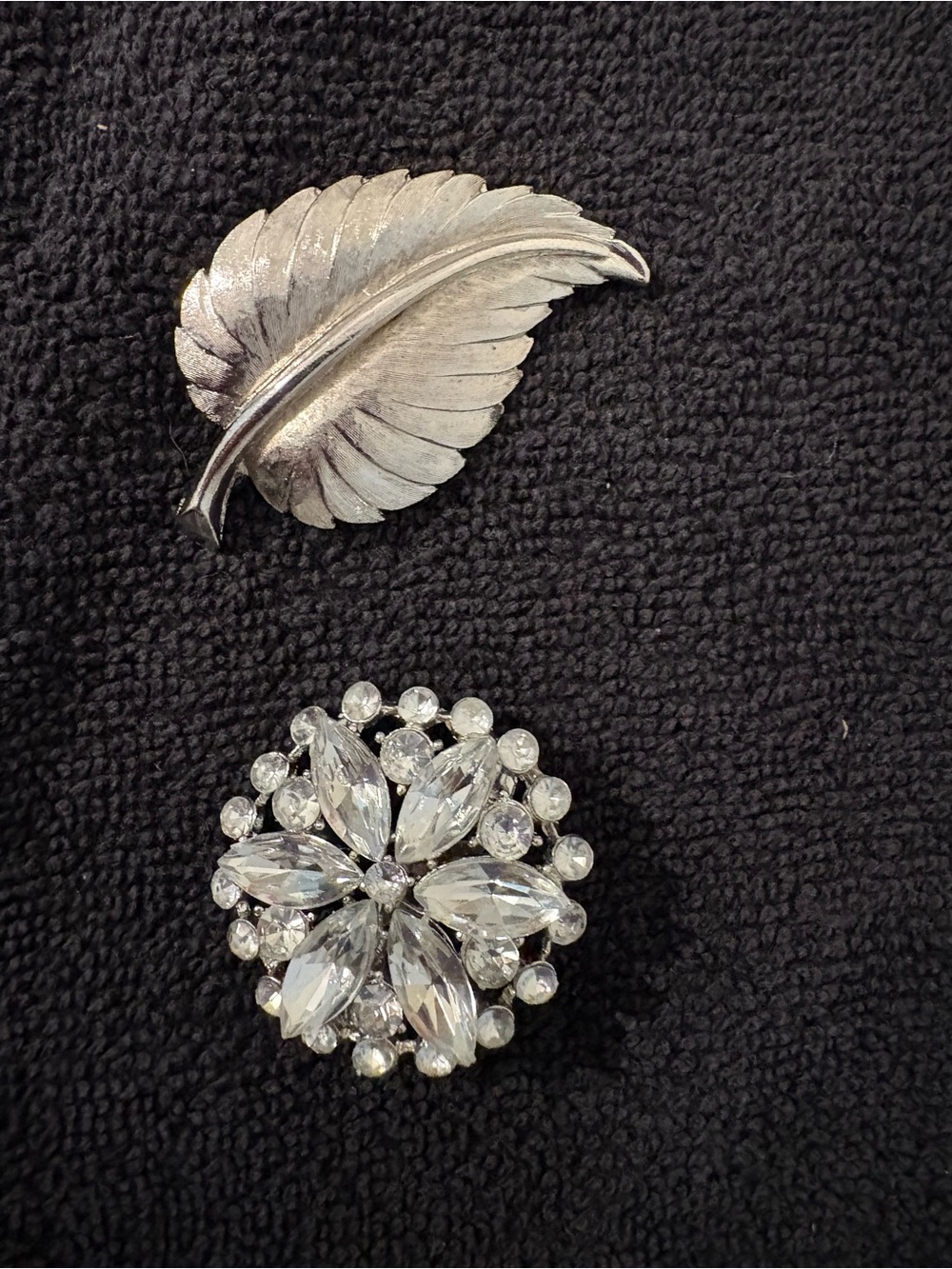 Vintage Silver-Tone Flower & Leaf Brooch Set